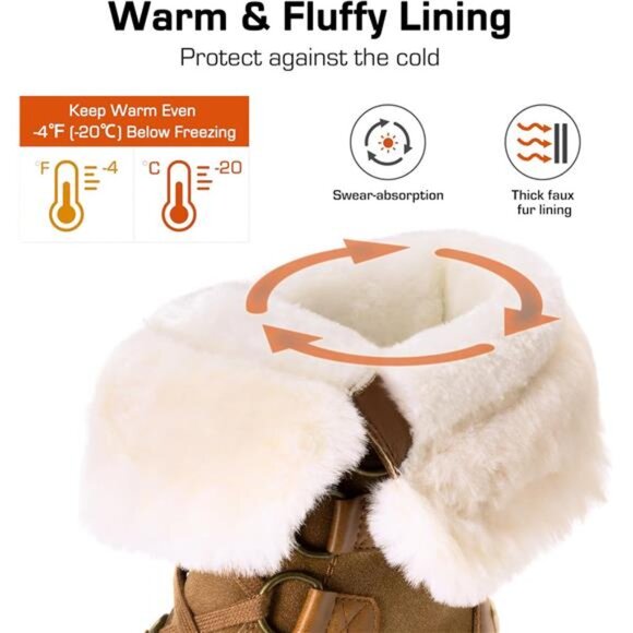 Women's Winter Boots Mid-Calf Boots Faux Fur Lined Lace Up Anti-slip Booties - Picture 4 of 6